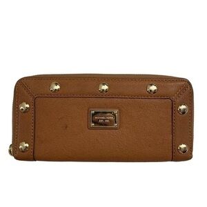 Michael Kors brown leather studded zipper clutch wallet
